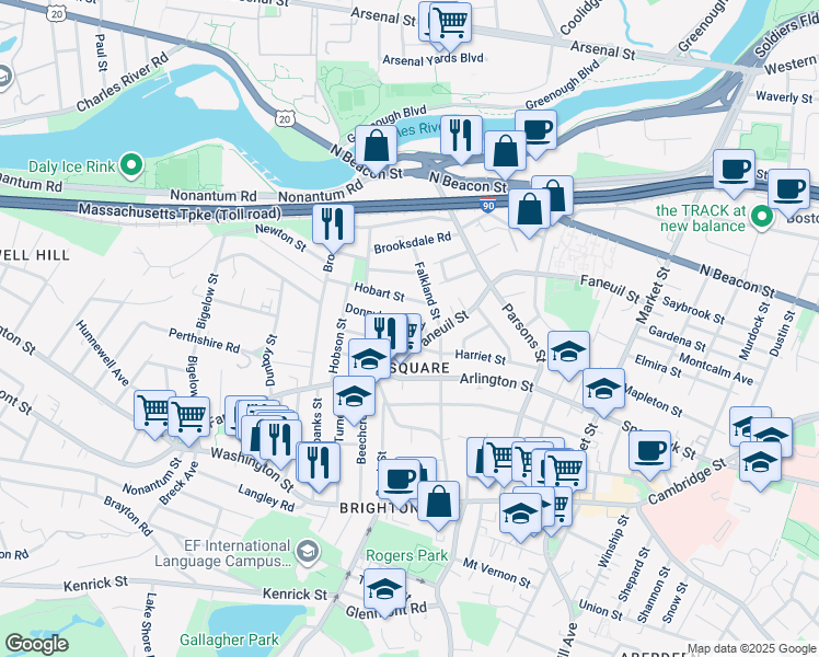 map of restaurants, bars, coffee shops, grocery stores, and more near 17 Newcastle Road in Boston