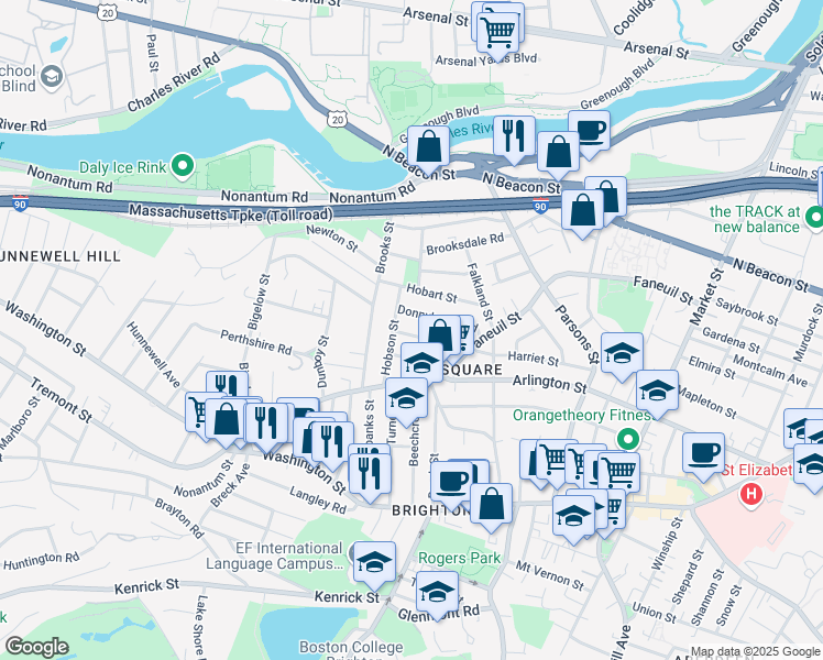 map of restaurants, bars, coffee shops, grocery stores, and more near 43 Newcastle Road in Boston