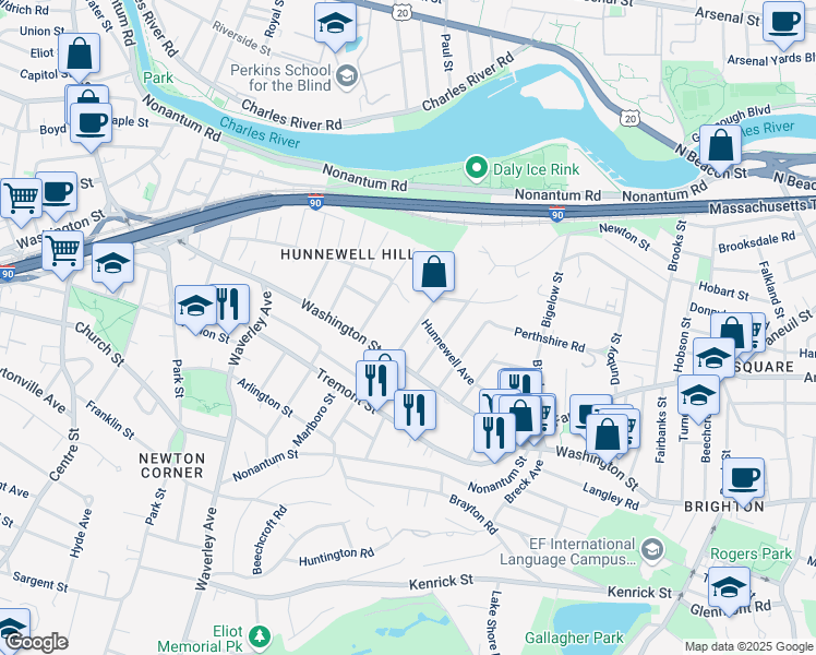 map of restaurants, bars, coffee shops, grocery stores, and more near 14 Burton Street in Boston