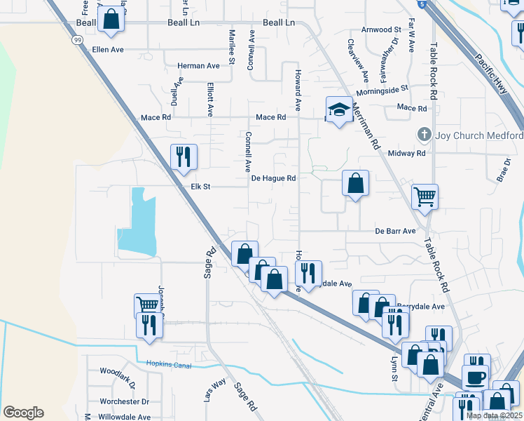 map of restaurants, bars, coffee shops, grocery stores, and more near 155 Seroba Circle in Medford