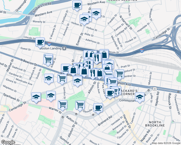 map of restaurants, bars, coffee shops, grocery stores, and more near in Boston