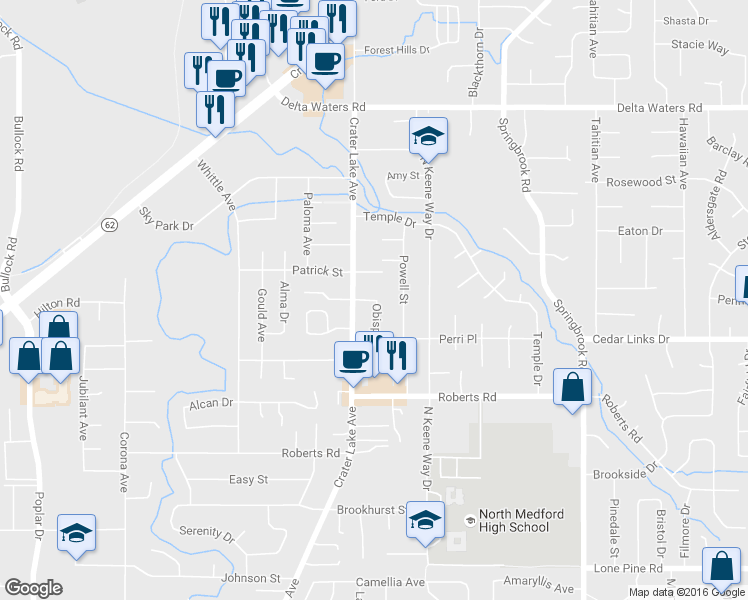 map of restaurants, bars, coffee shops, grocery stores, and more near Suzanna Street in Medford