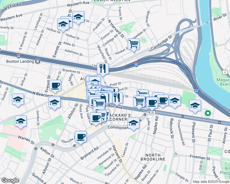 map of restaurants, bars, coffee shops, grocery stores, and more near in Boston