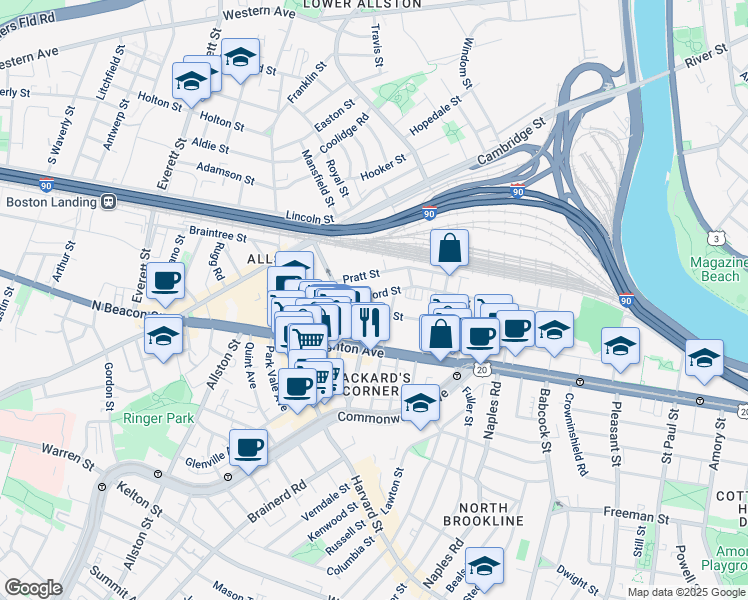 map of restaurants, bars, coffee shops, grocery stores, and more near in Boston