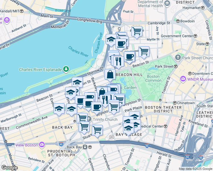 map of restaurants, bars, coffee shops, grocery stores, and more near 11 Public Alley 422 in Boston