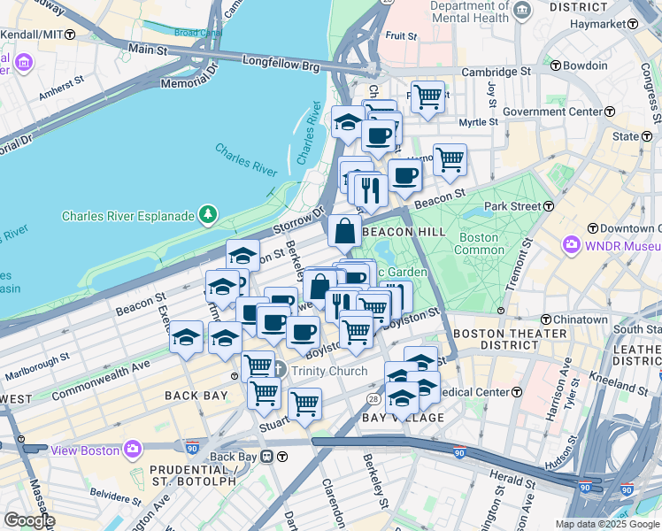 map of restaurants, bars, coffee shops, grocery stores, and more near 11 Public Alley 422 in Boston