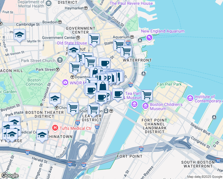 map of restaurants, bars, coffee shops, grocery stores, and more near 81 High Street in Boston