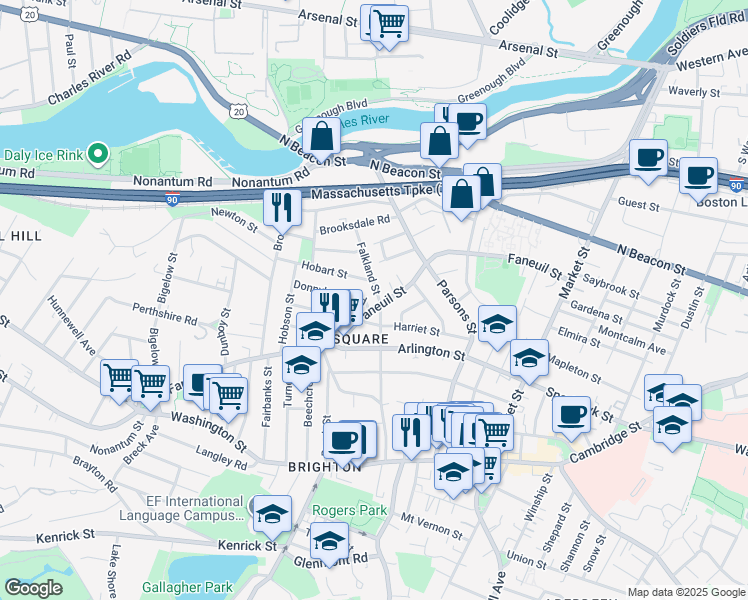 map of restaurants, bars, coffee shops, grocery stores, and more near in Boston