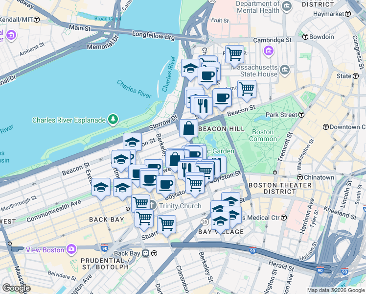 map of restaurants, bars, coffee shops, grocery stores, and more near 11 Public Alley 422 in Boston