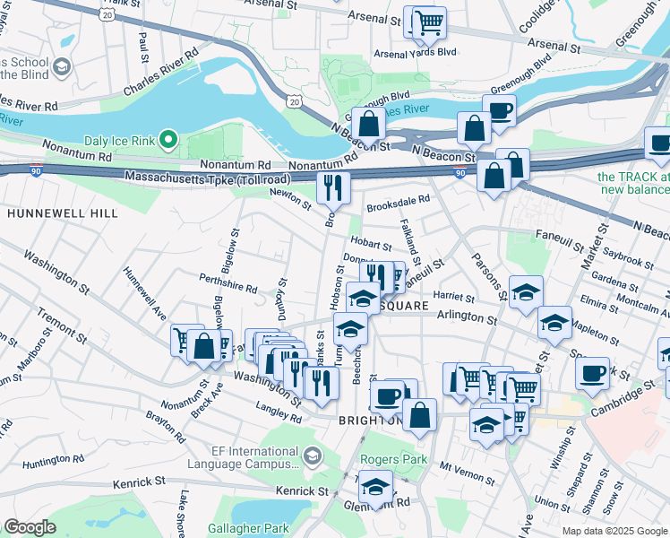 map of restaurants, bars, coffee shops, grocery stores, and more near 43 Newcastle Road in Boston