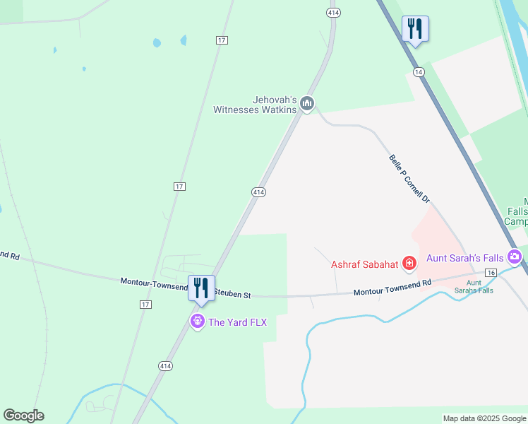map of restaurants, bars, coffee shops, grocery stores, and more near 2492-2518 Highway 414 in Montour Falls
