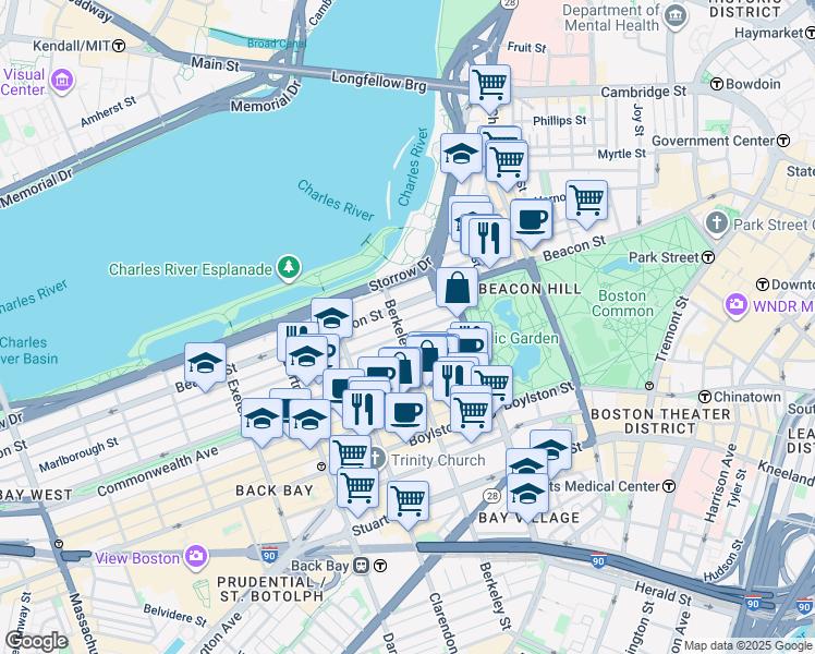 map of restaurants, bars, coffee shops, grocery stores, and more near 62 Marlborough Street in Boston