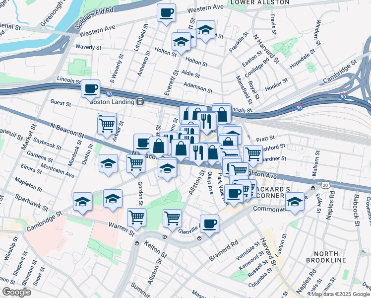 map of restaurants, bars, coffee shops, grocery stores, and more near in Boston