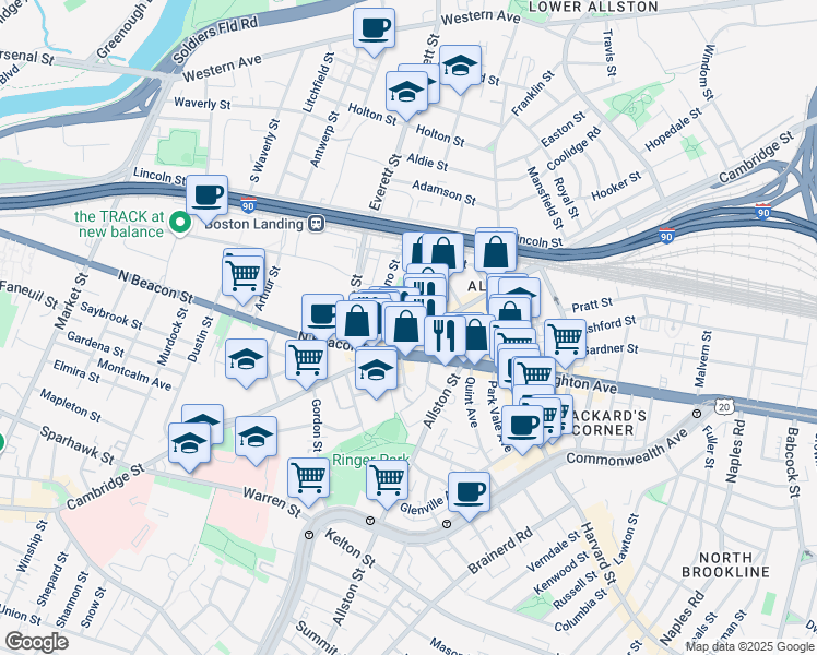 map of restaurants, bars, coffee shops, grocery stores, and more near in Boston