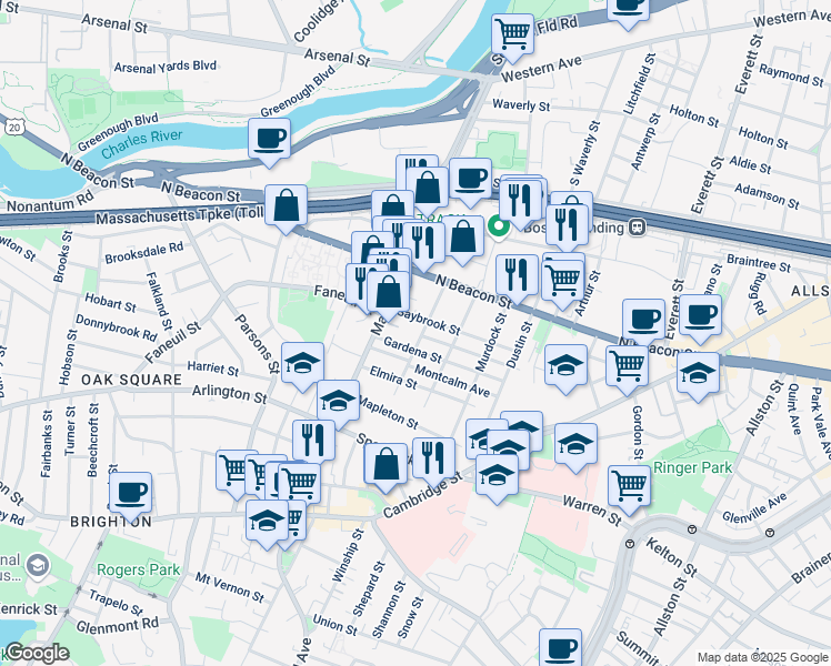 map of restaurants, bars, coffee shops, grocery stores, and more near in Boston