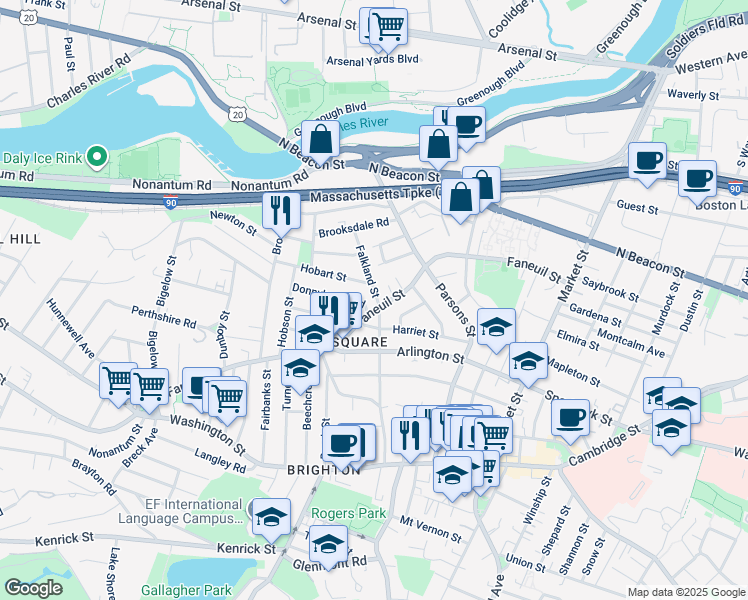 map of restaurants, bars, coffee shops, grocery stores, and more near in Boston