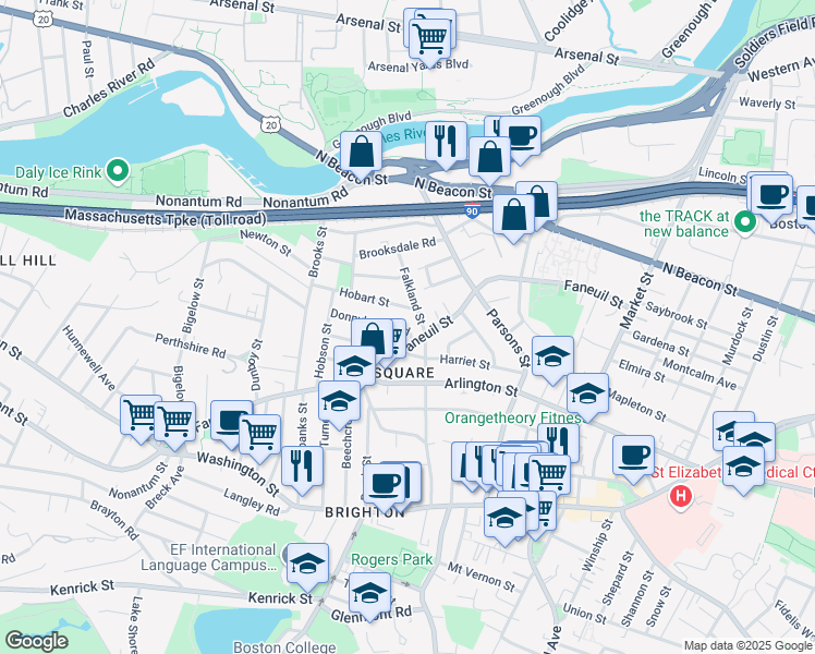 map of restaurants, bars, coffee shops, grocery stores, and more near in Boston