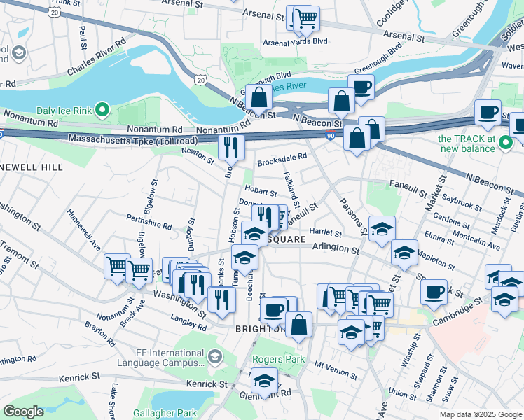 map of restaurants, bars, coffee shops, grocery stores, and more near 17 Newcastle Road in Boston