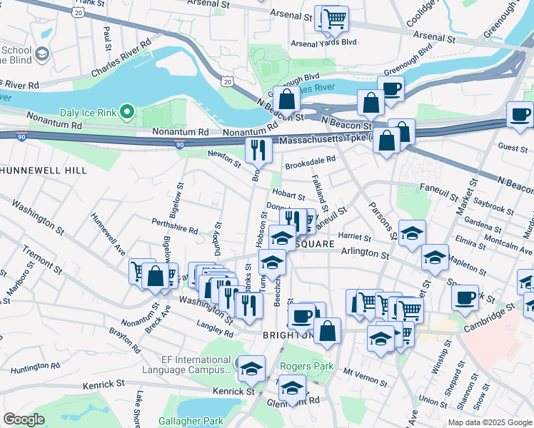 map of restaurants, bars, coffee shops, grocery stores, and more near 43 Newcastle Road in Boston