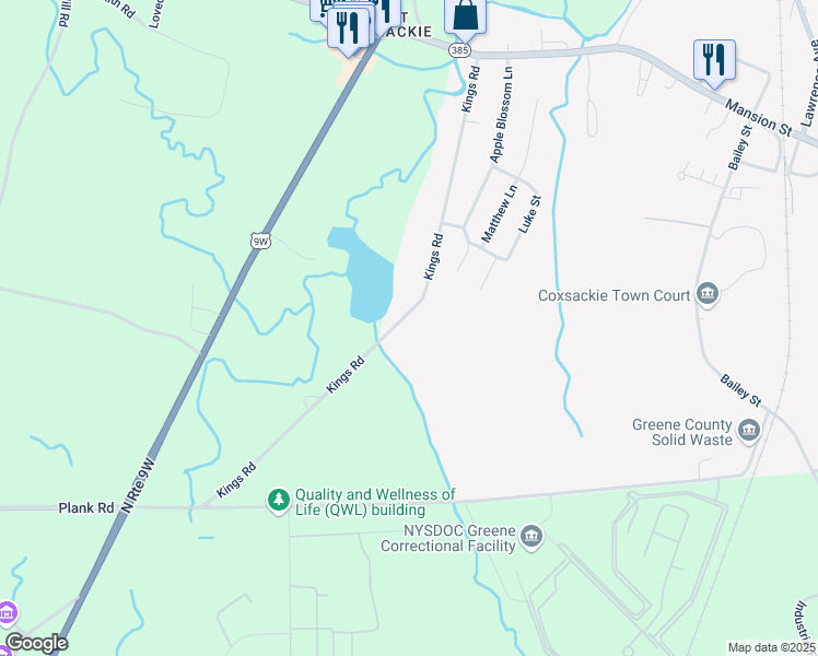 map of restaurants, bars, coffee shops, grocery stores, and more near 227 Kings Rd in Coxsackie