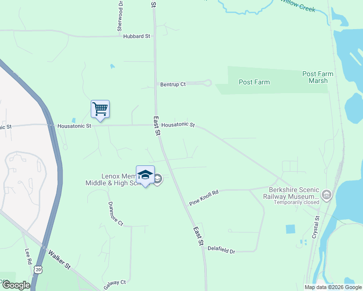 map of restaurants, bars, coffee shops, grocery stores, and more near 5 Cherry Street in Lenox