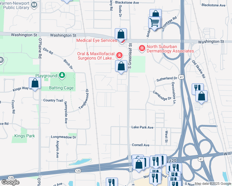 map of restaurants, bars, coffee shops, grocery stores, and more near 4200 Greenleaf Ct in Waukegan