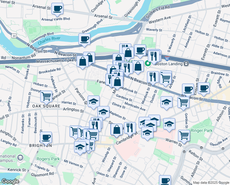 map of restaurants, bars, coffee shops, grocery stores, and more near 244 Market Street in Boston
