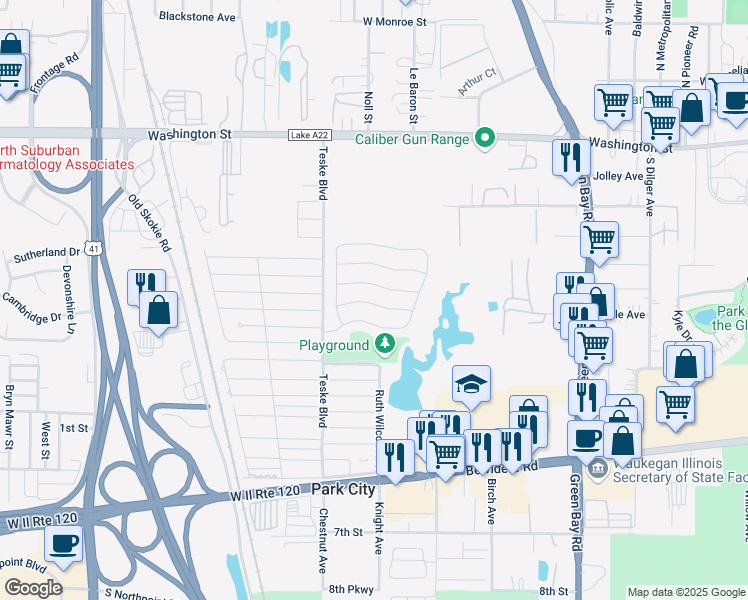 map of restaurants, bars, coffee shops, grocery stores, and more near 3320 Susan Circle South in Park City