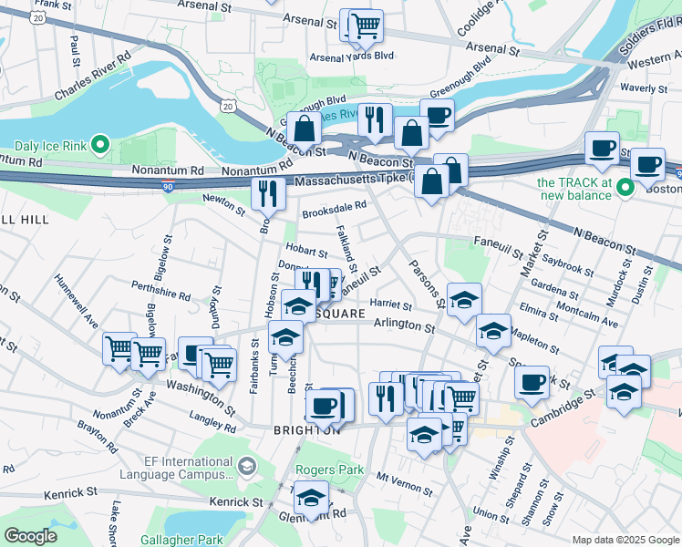 map of restaurants, bars, coffee shops, grocery stores, and more near in Boston