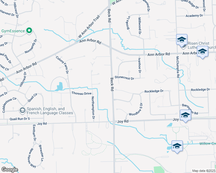 map of restaurants, bars, coffee shops, grocery stores, and more near 9125 Beck Road in Plymouth