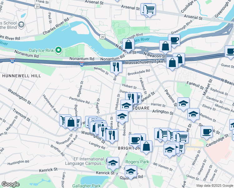 map of restaurants, bars, coffee shops, grocery stores, and more near 43 Newcastle Road in Boston