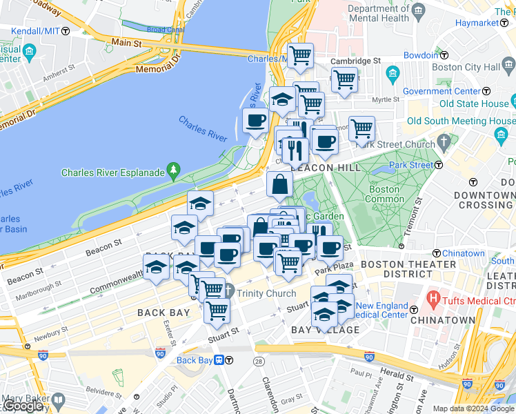map of restaurants, bars, coffee shops, grocery stores, and more near 11 Public Alley 422 in Boston