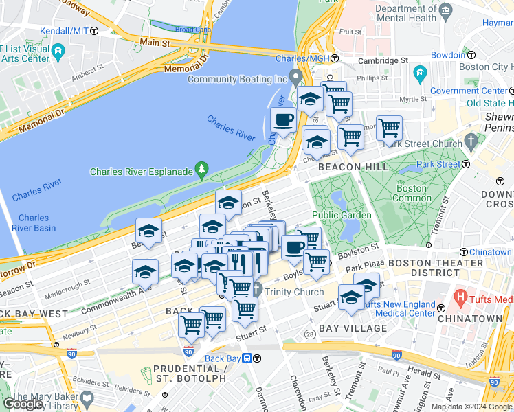 map of restaurants, bars, coffee shops, grocery stores, and more near 81 Public Alley 420 in Boston