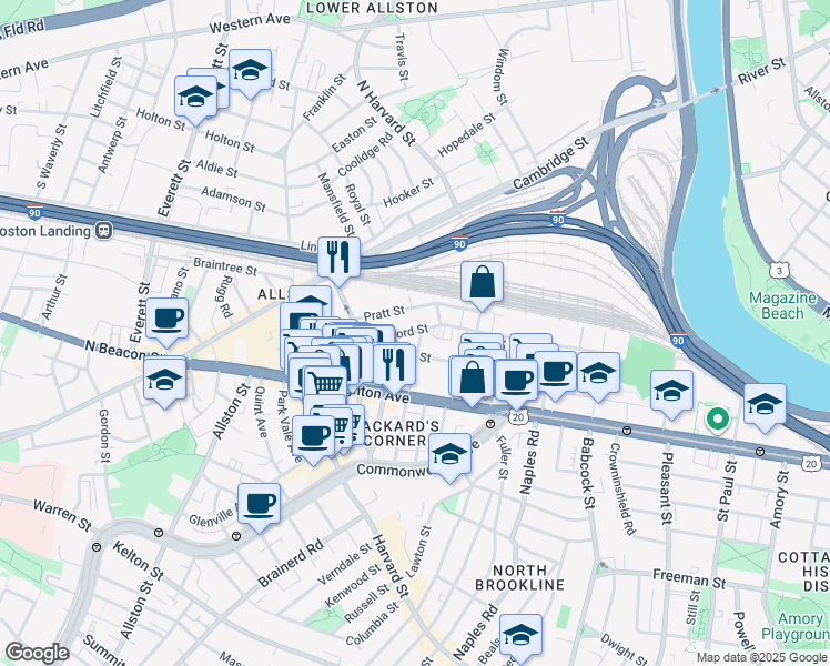 map of restaurants, bars, coffee shops, grocery stores, and more near in Boston