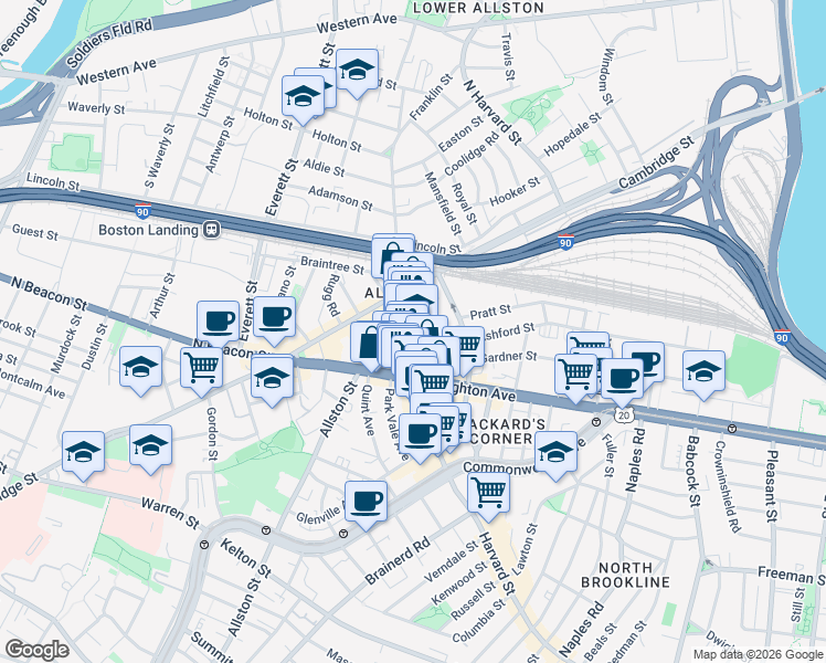 map of restaurants, bars, coffee shops, grocery stores, and more near in Boston