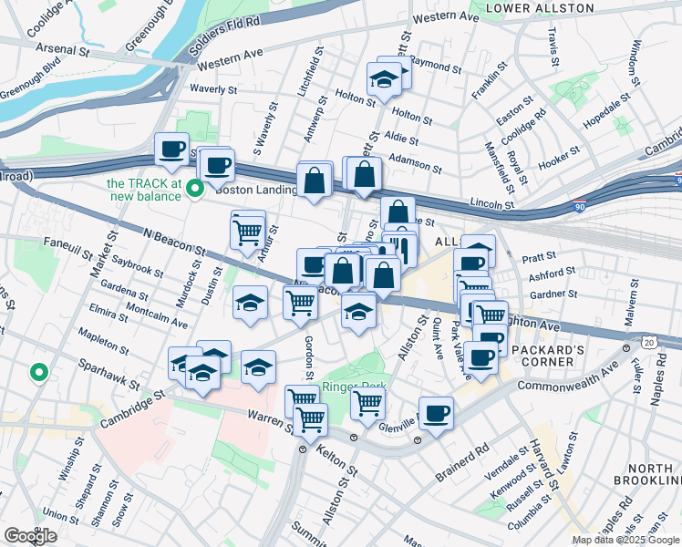 map of restaurants, bars, coffee shops, grocery stores, and more near in Boston