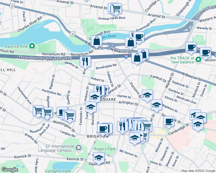 map of restaurants, bars, coffee shops, grocery stores, and more near in Boston