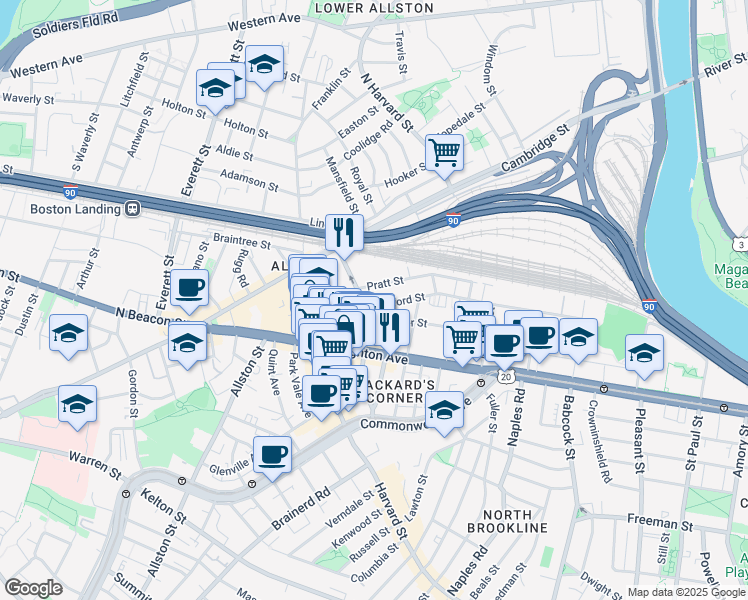 map of restaurants, bars, coffee shops, grocery stores, and more near in Boston