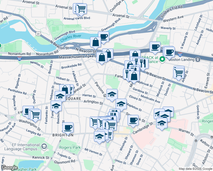 map of restaurants, bars, coffee shops, grocery stores, and more near 88 Goodenough Street in Boston