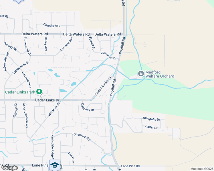 map of restaurants, bars, coffee shops, grocery stores, and more near 2565 Foothill Road in Medford