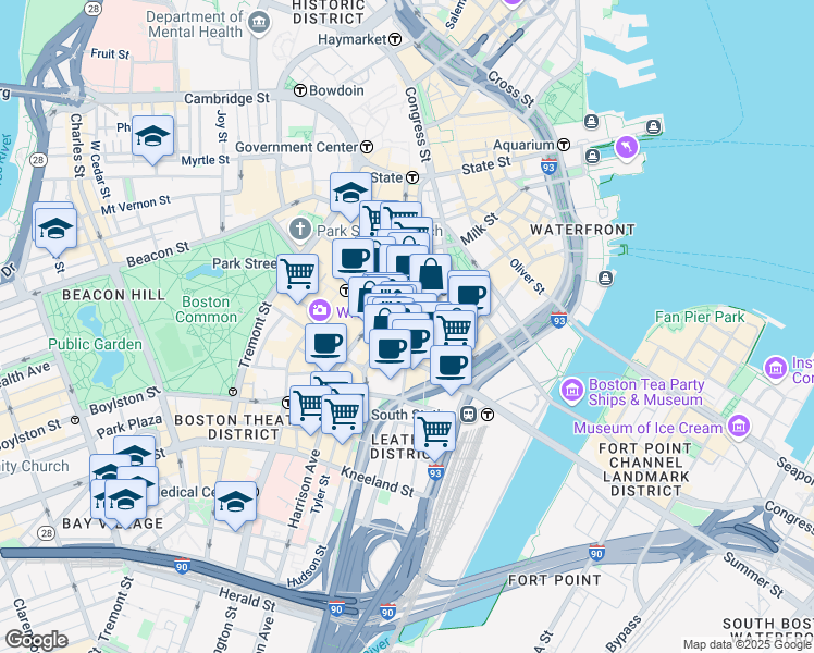 map of restaurants, bars, coffee shops, grocery stores, and more near in Boston