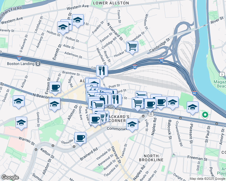 map of restaurants, bars, coffee shops, grocery stores, and more near in Boston