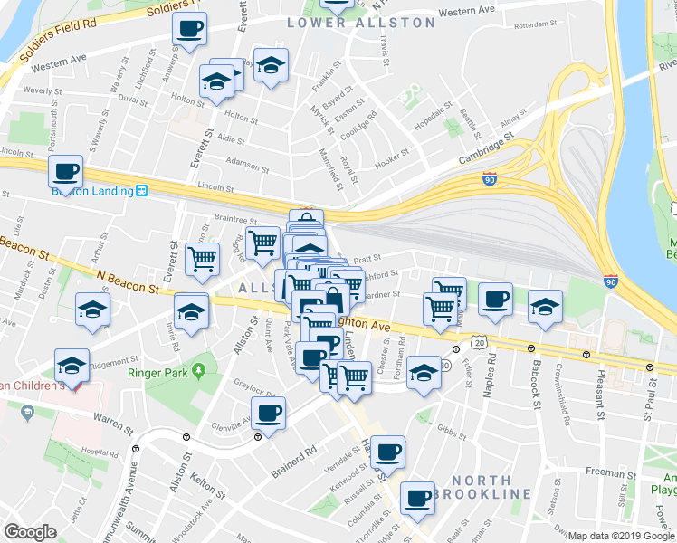 map of restaurants, bars, coffee shops, grocery stores, and more near 9 Farrington Avenue in Boston