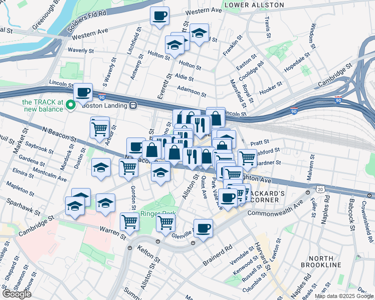 map of restaurants, bars, coffee shops, grocery stores, and more near in Boston