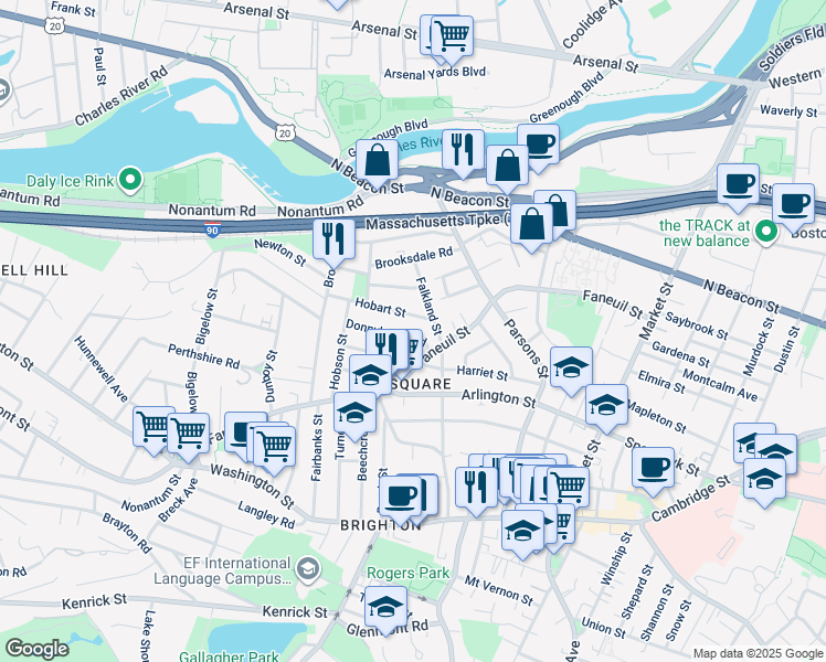 map of restaurants, bars, coffee shops, grocery stores, and more near in Boston