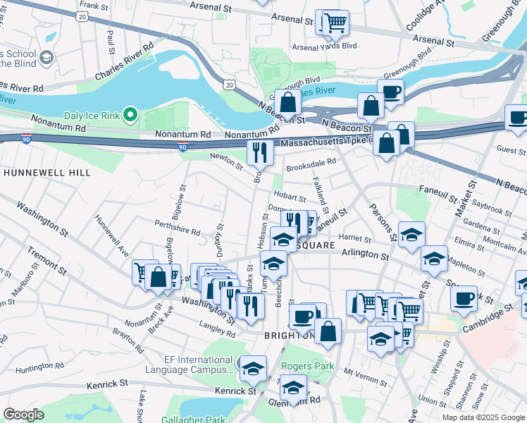 map of restaurants, bars, coffee shops, grocery stores, and more near 43 Newcastle Road in Boston