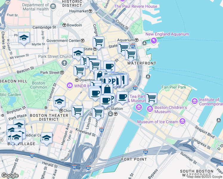 map of restaurants, bars, coffee shops, grocery stores, and more near 81 High Street in Boston
