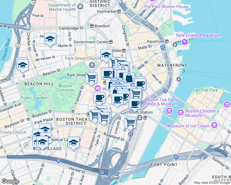map of restaurants, bars, coffee shops, grocery stores, and more near in Boston