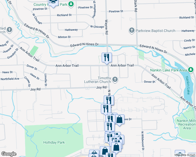 map of restaurants, bars, coffee shops, grocery stores, and more near 35006 Hees Street in Livonia