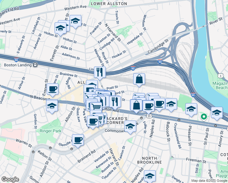 map of restaurants, bars, coffee shops, grocery stores, and more near in Boston